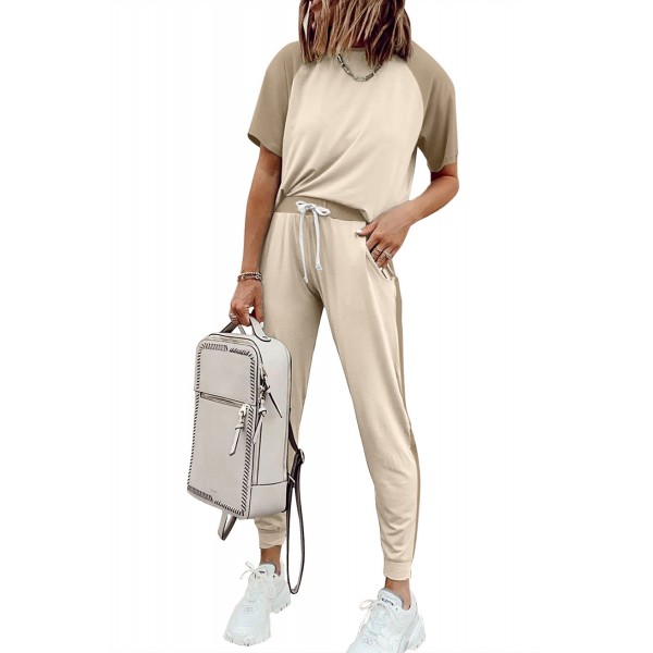 Colorblock Short Sleeves and Joggers Sports Set