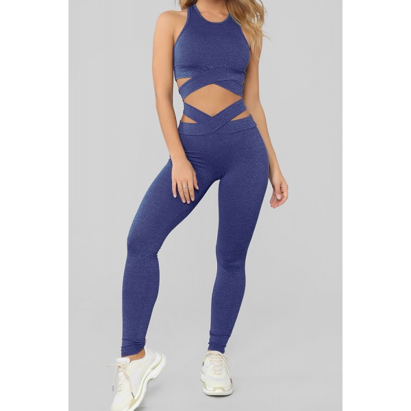 Sky Blue Crisscross Sports Bra and Leggings Set