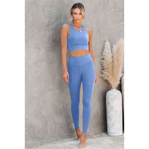 Sky Blue Crop Yoga Bra and High Waist Leggings Sports Wear