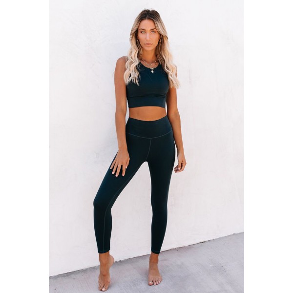 Blue Crop Yoga Bra and High Waist Leggings Sports Wear
