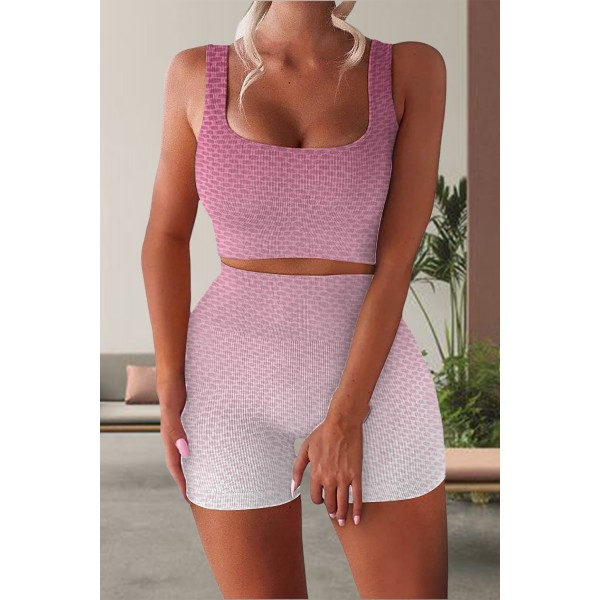 Pink Seamless Workout Gym Yoga Sports Bra and Shorts Set