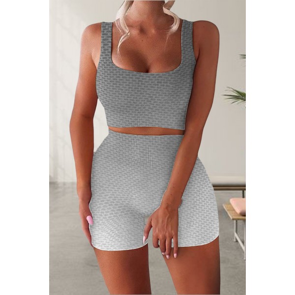 Gray Seamless Workout Gym Yoga Sports Bra and Shorts Set
