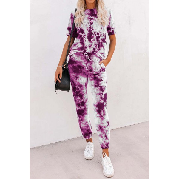 Purple Tie-dye Tee and Sweatpants Sports Wear