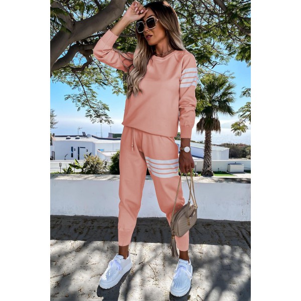 Pink Striped Long Sleeve Top and Sweatpants Set